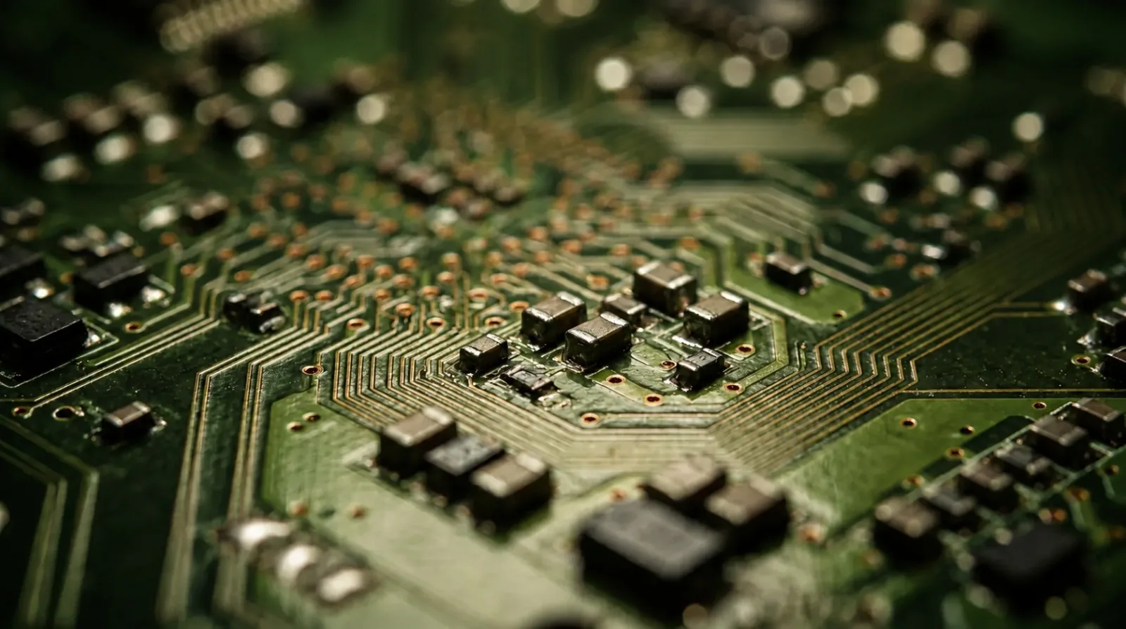 Nahaufnahme einer Leiterplatte mit elektronischen Bauteilen